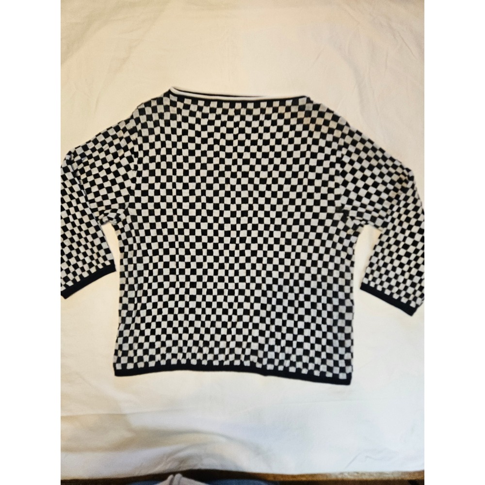 Emporio Armani Womens Black n White Checkerboard Sweater Boat Neck‎ 3/4 Sleeve M